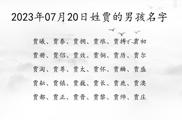 2023年07月20日姓贾的男孩名字 贾姓男孩名字古典名字单字_有才起名网